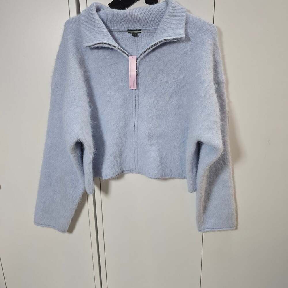 Wild Fable Light Blue Fuzzy Full Zip Sweater